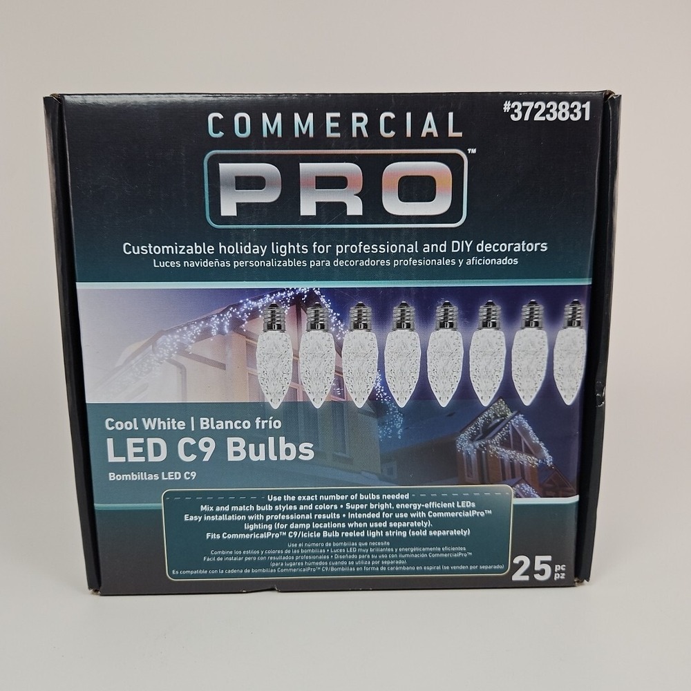 GEMMY Commercial Pro 25 Ct C9 Cool White LED String Christmas‎ Light Bulbs E17